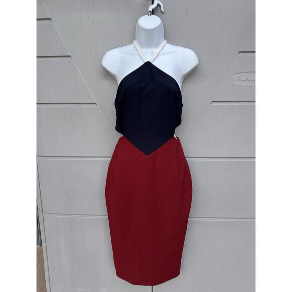Elizabeth & James Riza Color Block Cut Away Sheath Dress Red Blue Sz 6 ASO Prepp - Picture 6 of 14